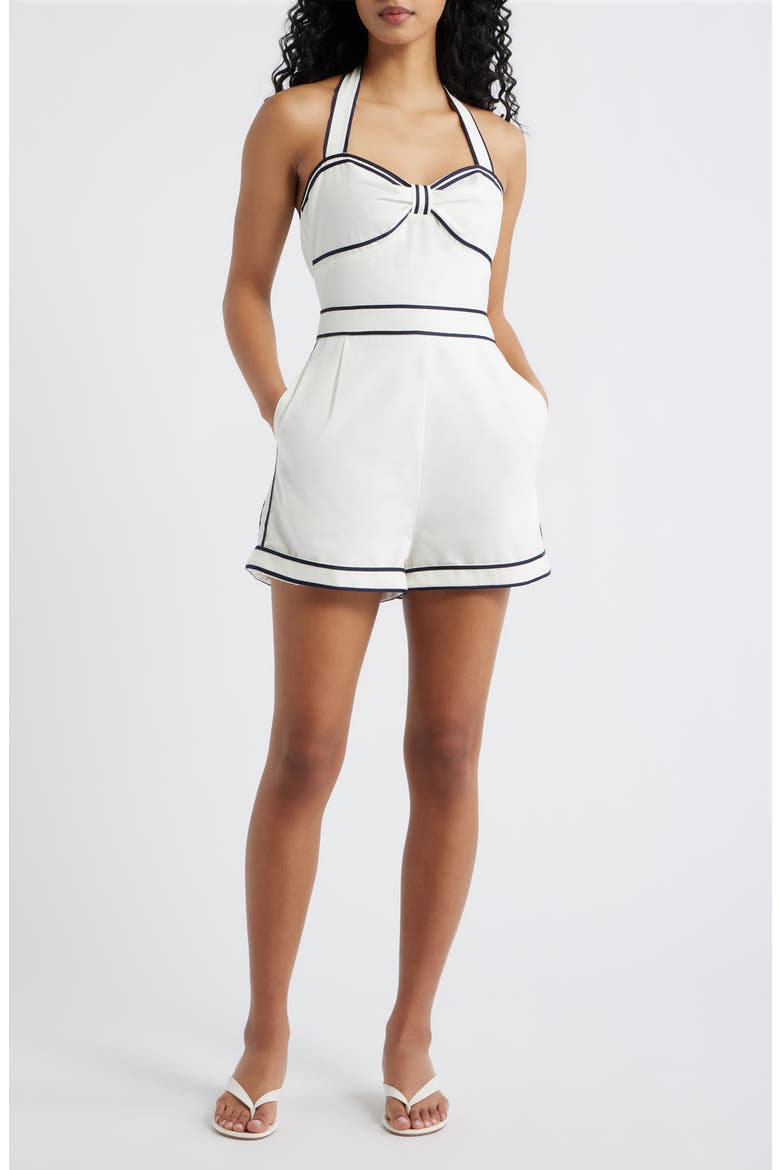 Anchor Stripe Halter Romper, Main, color, WHITE