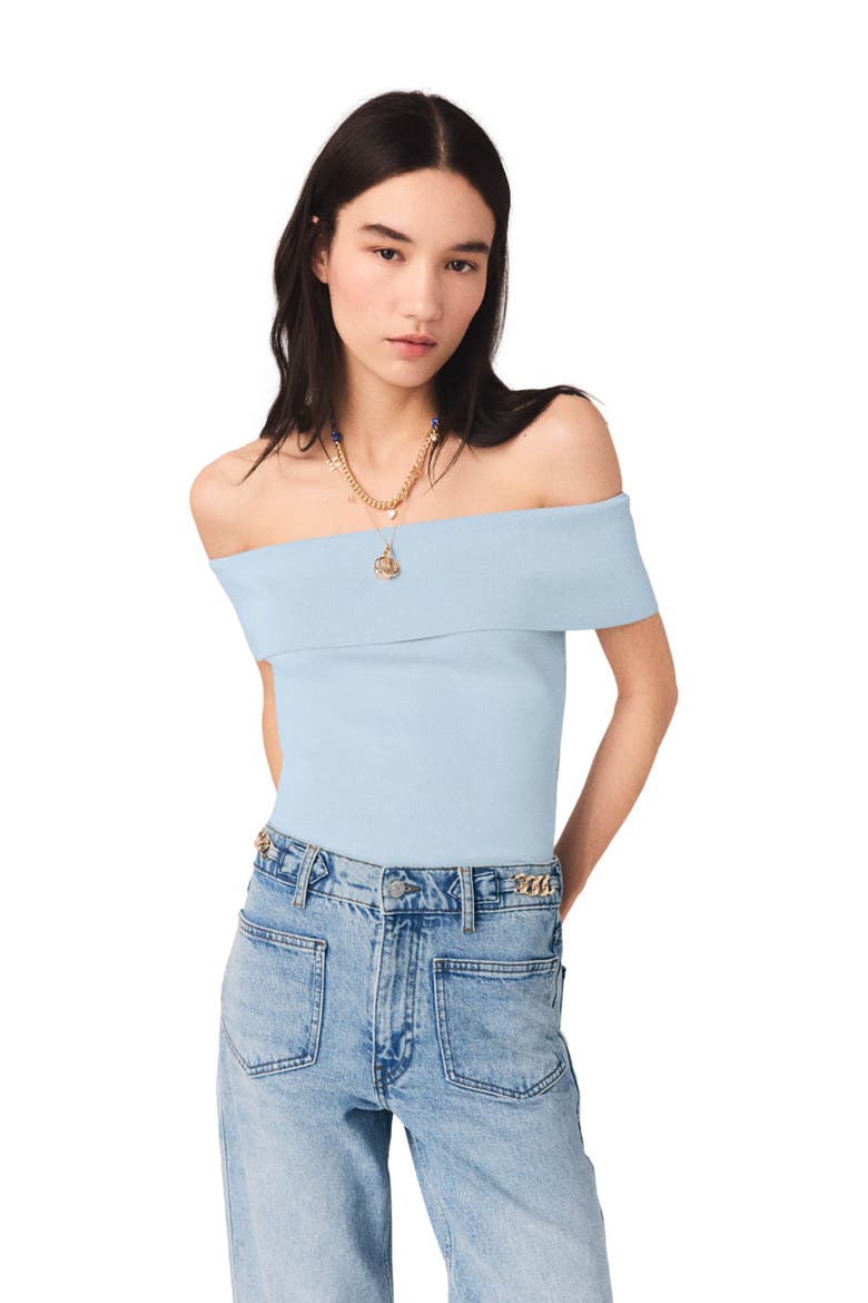 Bardot rib knit top, Main, color, Blue sky