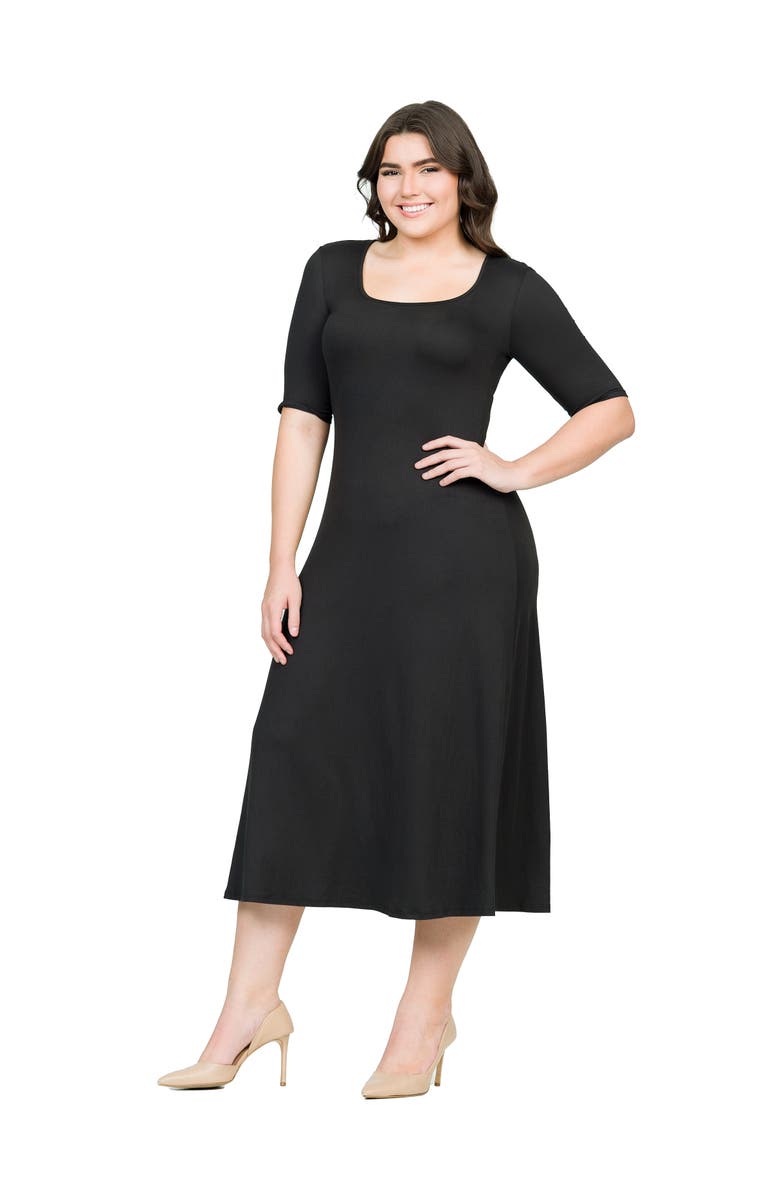 24seven Comfort Apparel Elbow Length Sleeve Maxi Dress, Alternate, color, Black