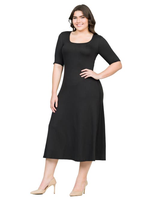 24seven Comfort Apparel Elbow Length Sleeve Maxi Dress In Black