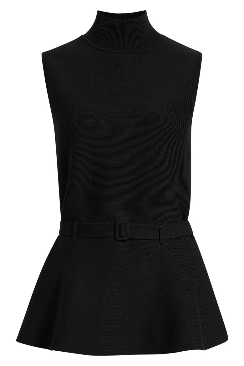 Sleeveless Belted Peplum Sweater, Alternate, color, ANNE BLACK