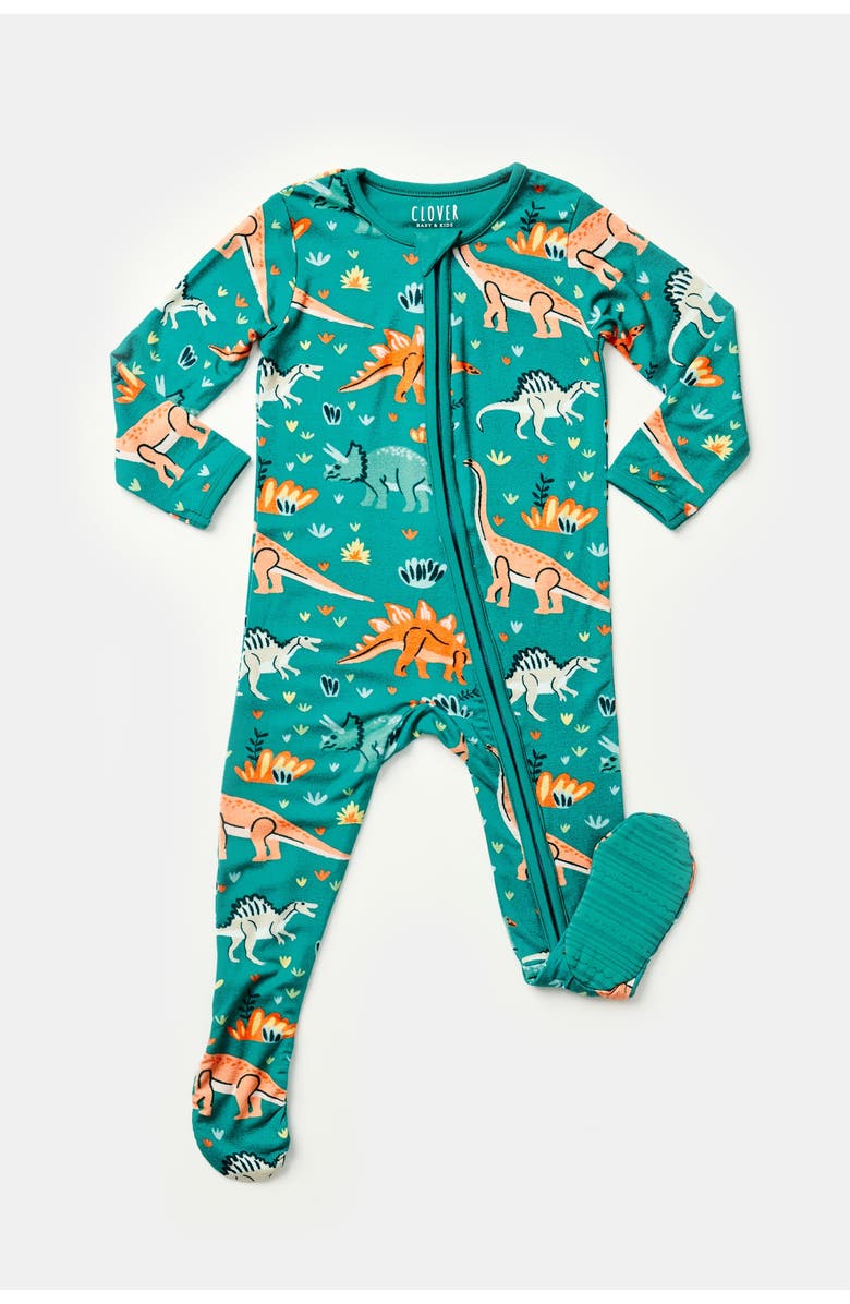 Clover Baby & Kids Soft & Stretchy Zipper Footie - Dinosaur Jungle, Main, color, Dinosaur Jungle