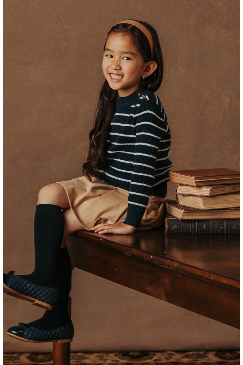 Girls' Organic Mock Neck Sweater, Kids, Alternate, color, Navy Breton Stripe