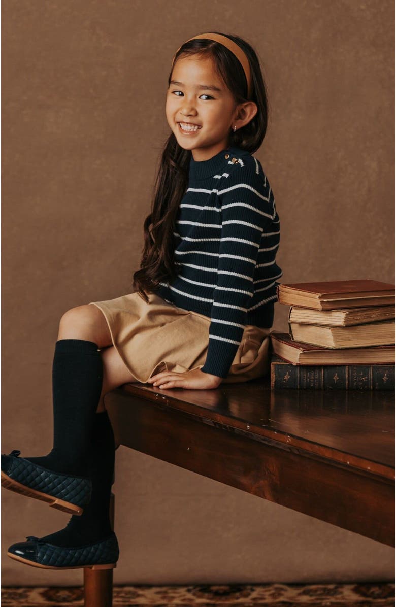 Hope & Henry Girls' Organic Mock Neck Sweater, Kids, Alternate, color, Navy Breton Stripe