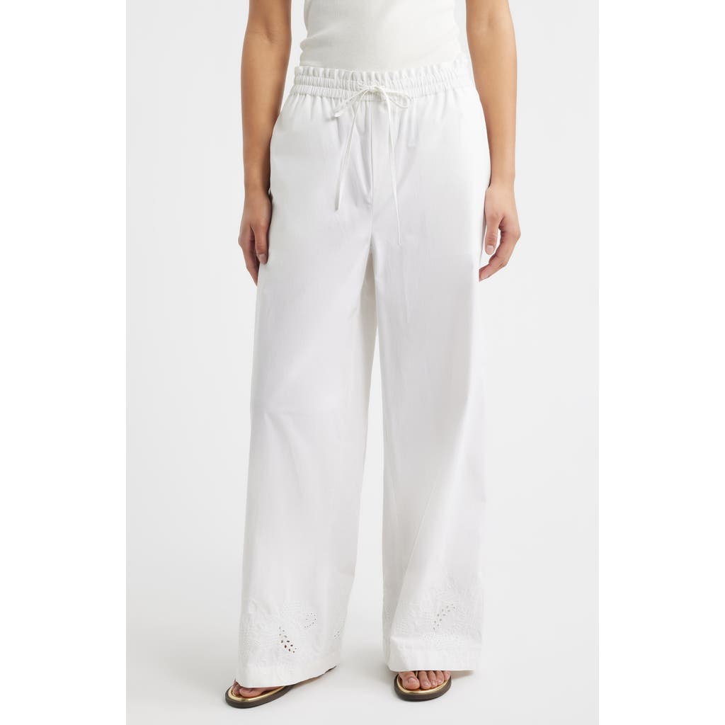 rag & bone Marin Embroidered Wide Leg Pants in White at Nordstrom, Size Large