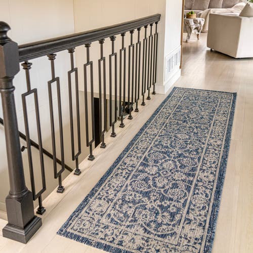 Jonathan Y Palazzo Vine And Border Textured Weave Indoor/outdoor Area Rug In Navy/gray