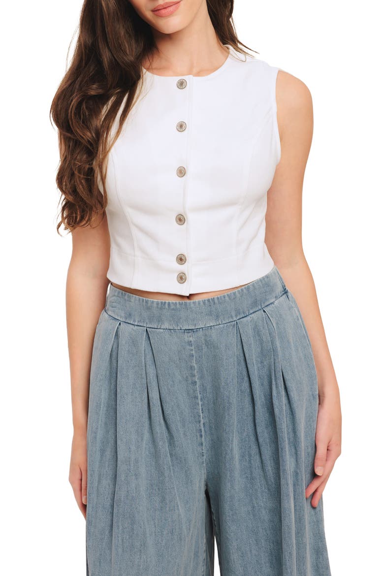 Sleeveless Stretch Denim Crop Top, Main, color, WHITE DENIM