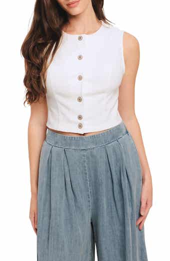Sleeveless Stretch Denim Crop Top