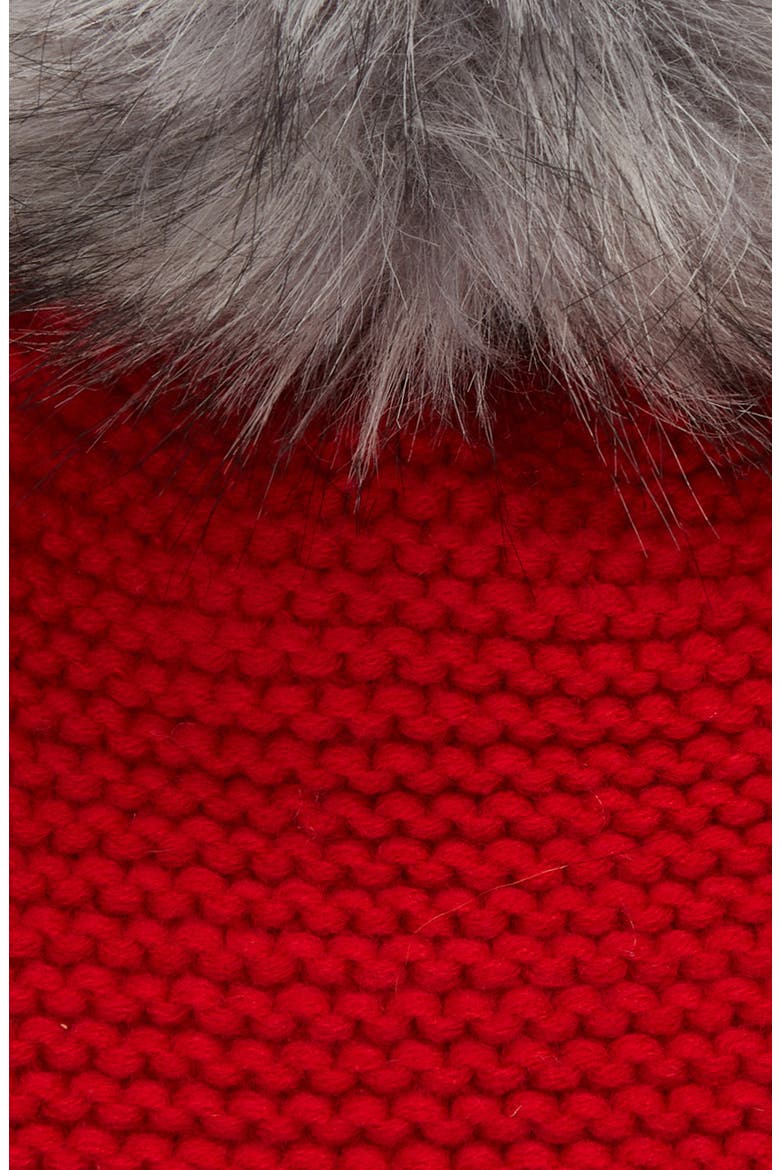 Wool Blend Beanie with Faux Fur Pompom, Alternate, color, RED/ GREY