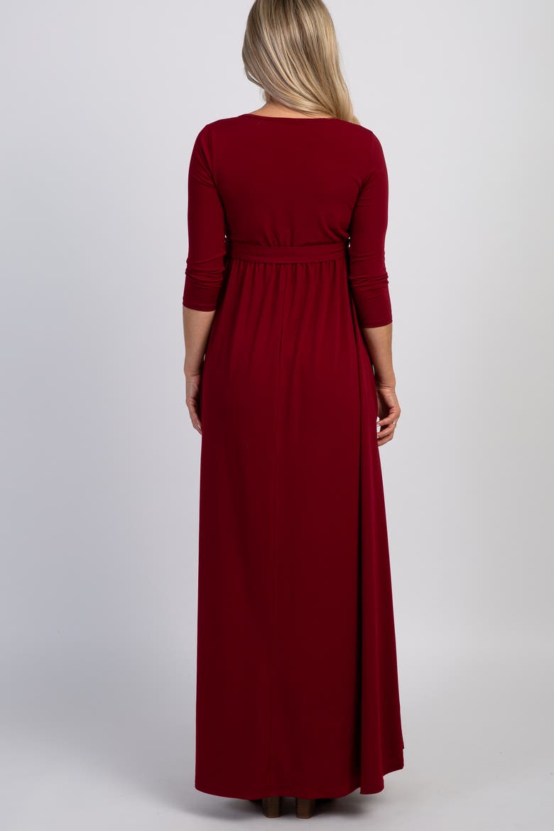 Draped 3/4 Sleeve Maxi Dress, Alternate, color, Burgundy