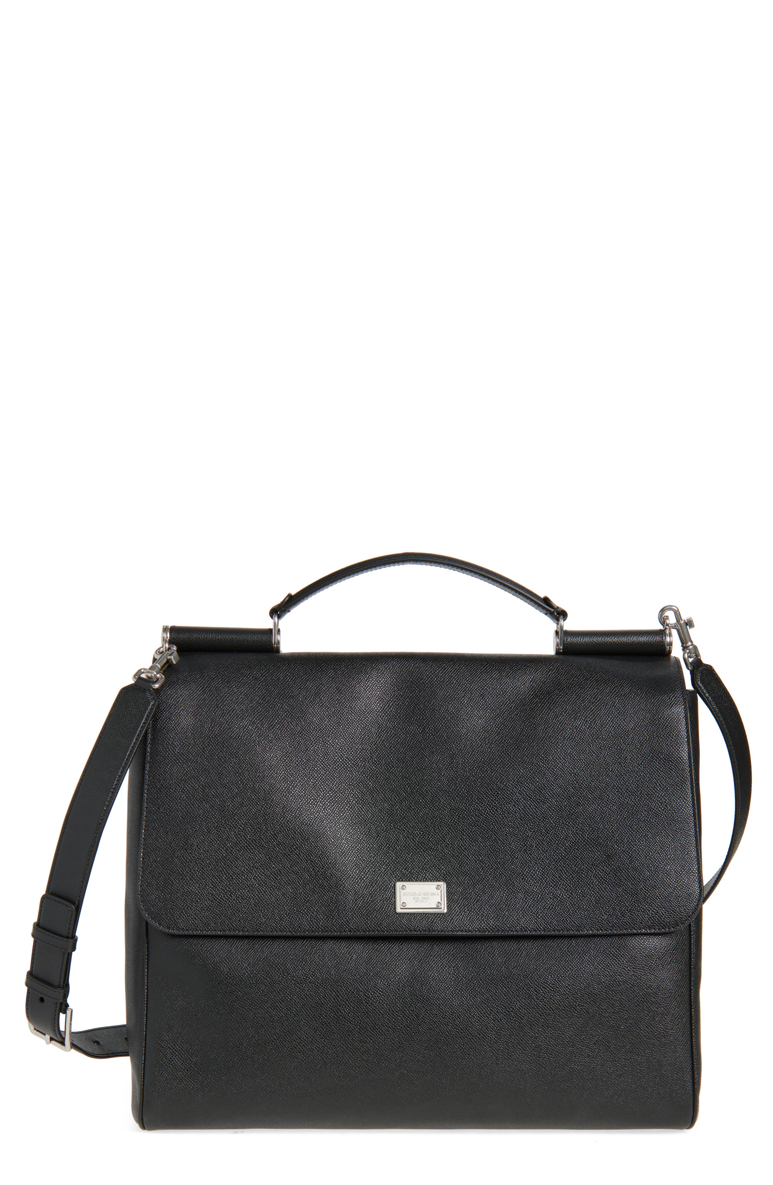 Dolce&Gabbana Sicily Alpina Leather Messenger Bag, Main, color, 80999 Nero