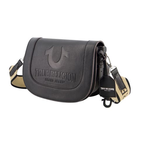 True Religion Debossed Logo Flap Shoulder Bag In Black
