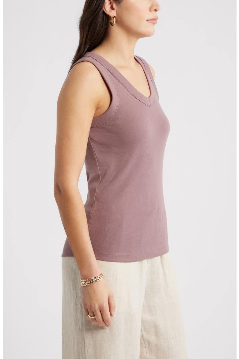 V-Neck Rib Cotton Tank, Alternate, color, PURPLE TAUPE