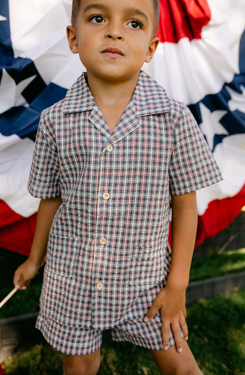 Little Paper Kids Rhodes Button Down Top, Alternate, color, Americana Plaid
