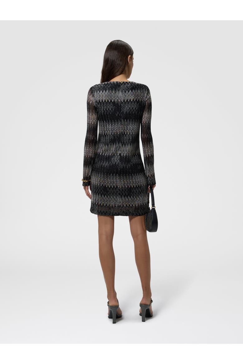 Long-sleeve Viscose Lamé Chevron Mini Dress, Alternate, color, Black