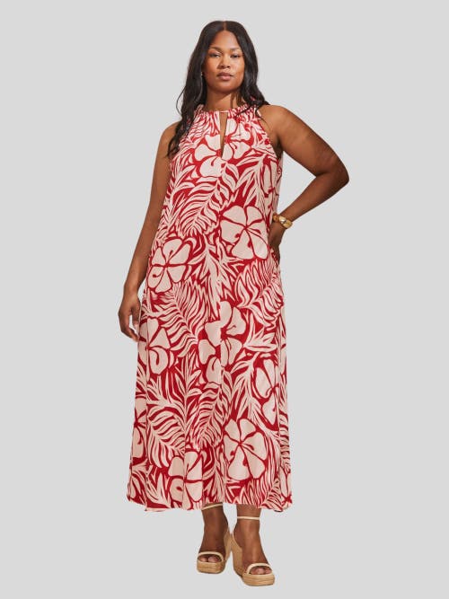Live Unlimited Floral Print Halter Neck Maxi Dress In Red