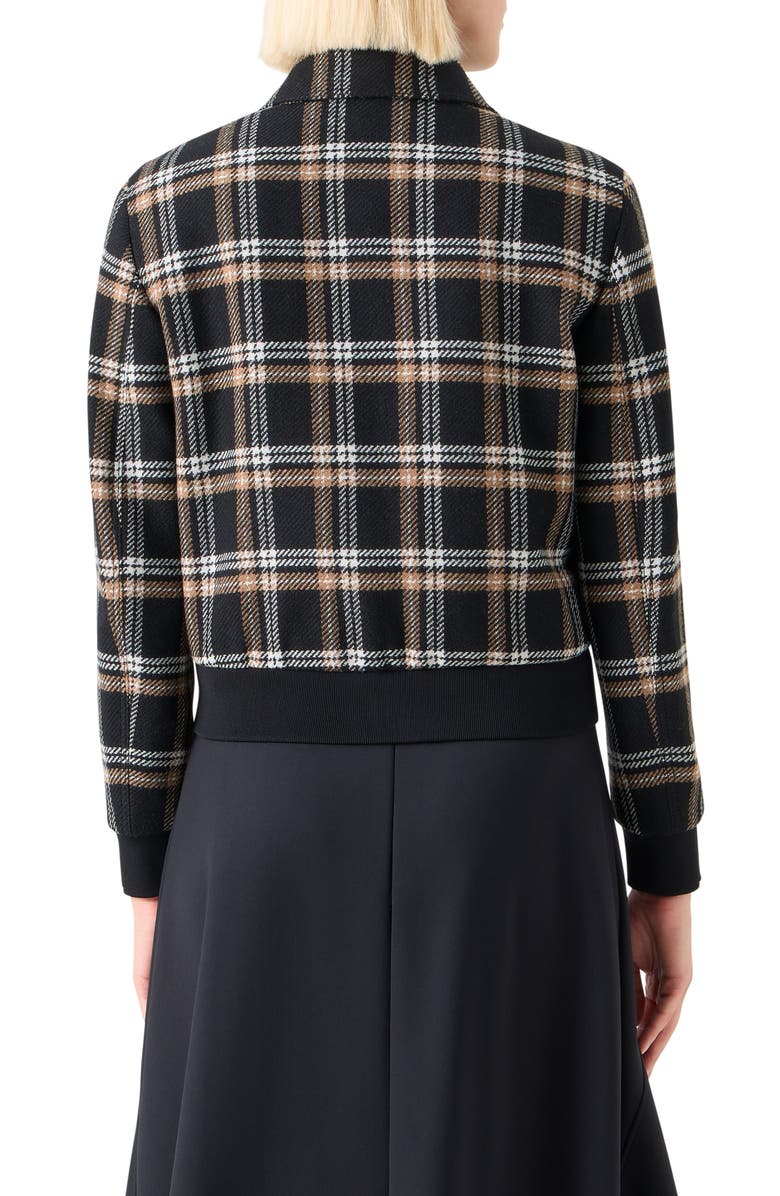 Akris punto Plaid Tricotine Tweed Bomber Jacket, Alternate, color, Black-Camel-Cream