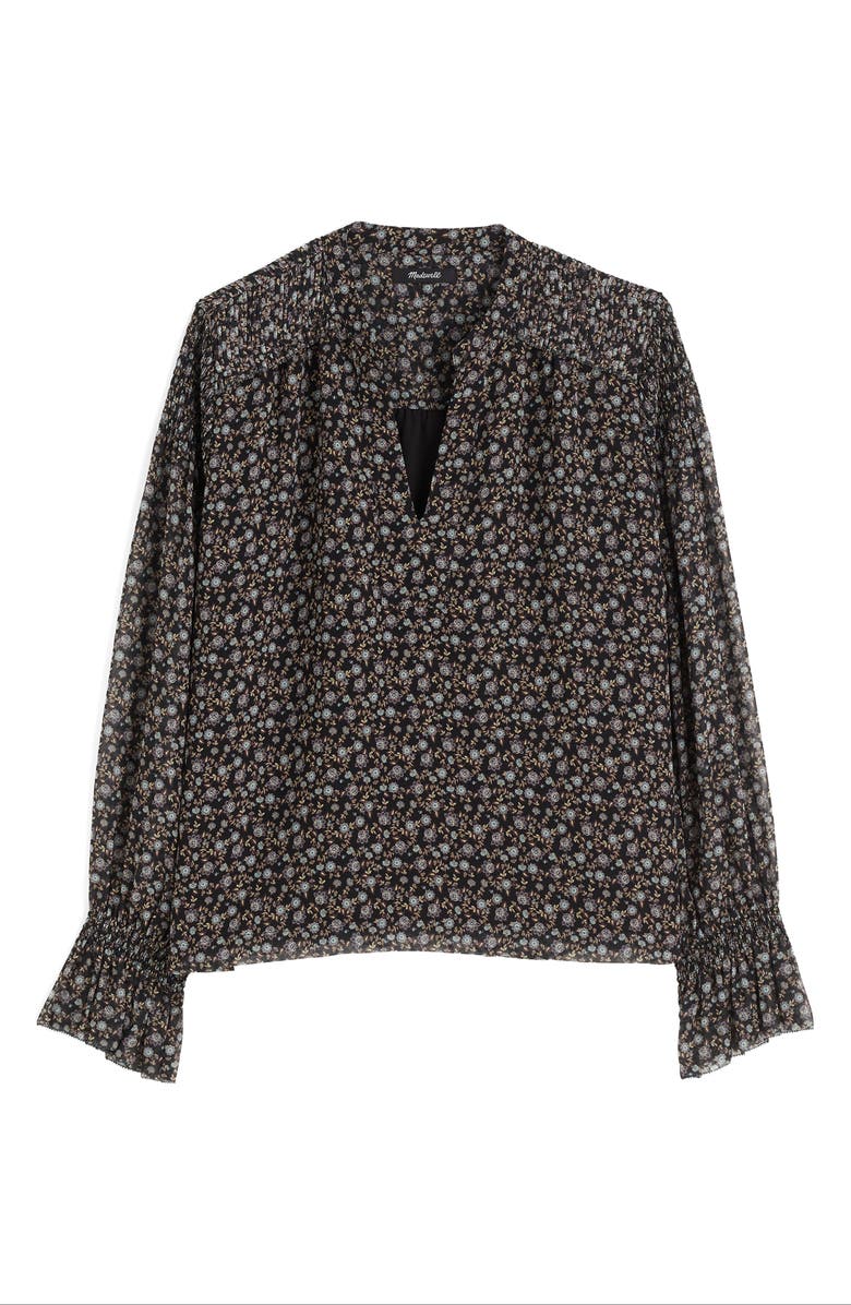 Madewell Semisheer Split Neck Top, Alternate, color, Jet Black