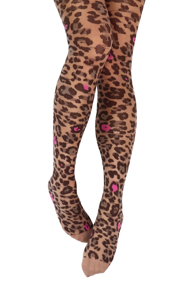Pink Pop Leopard Sheer Tights, Alternate, color, BROWN/ PINK