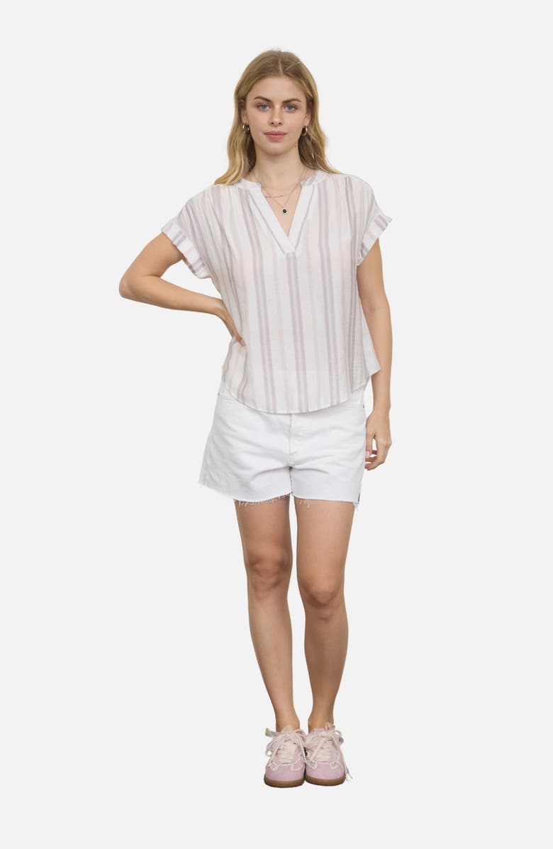 Blu Pepper Stripe Split Neck Top, Alternate, color, Khaki