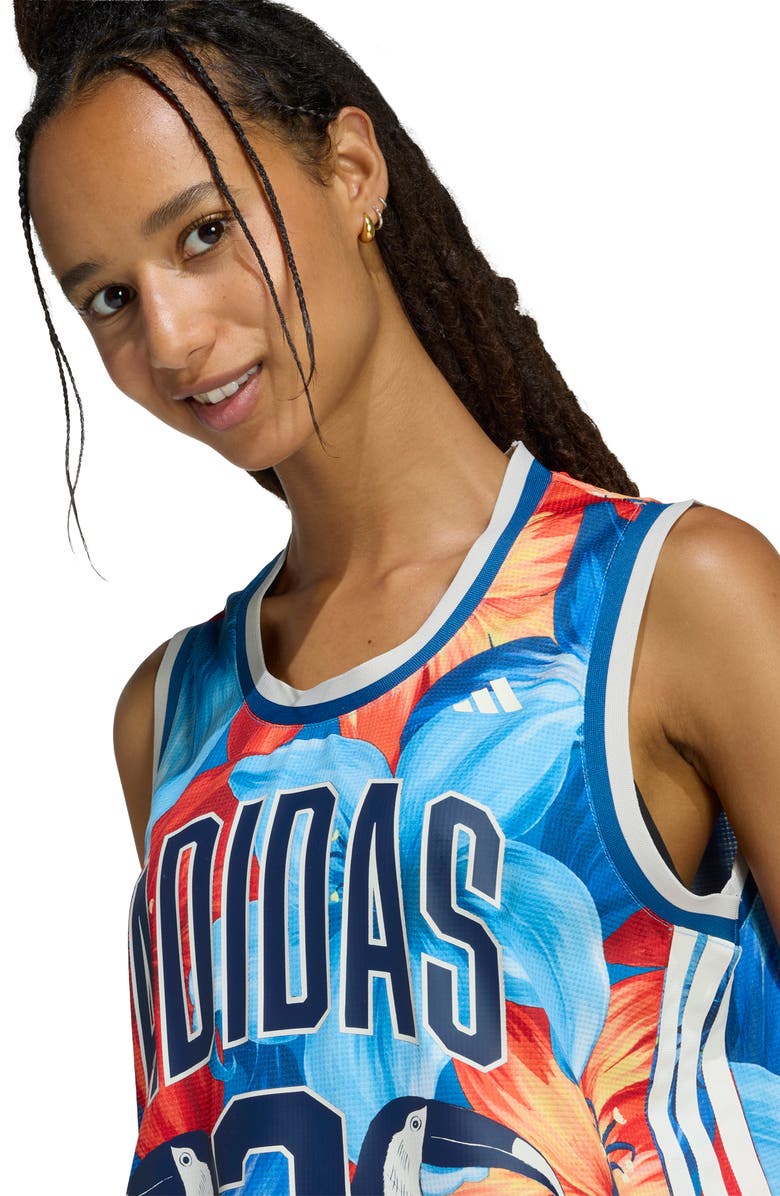 adidas x FARM Rio Jersey Tank, Alternate, color, Light Blue/ Cream/ Marine