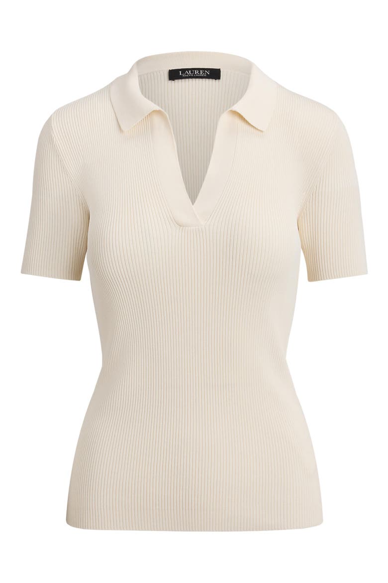 Rib Knit Polo Sweater, Alternate, color, MASCARPONE CREAM