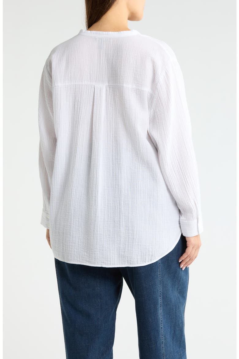 Mandarin Collar Button-Up Top, Alternate, color, WHITE