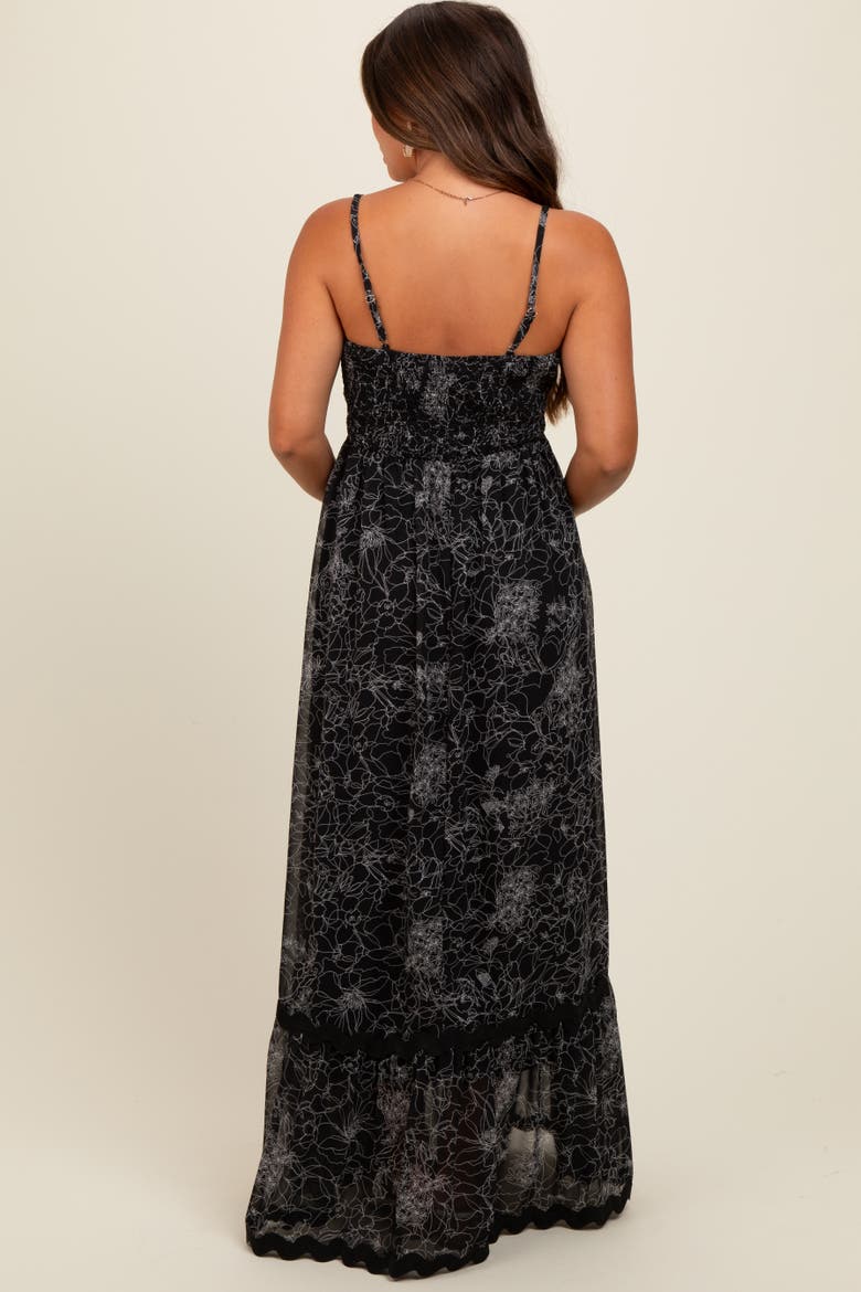 Floral Contrast Trim Maxi Dress, Alternate, color, Black