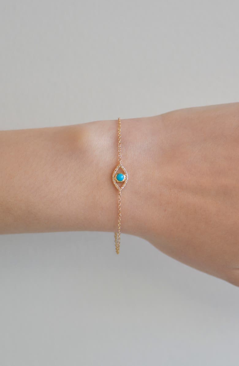 Anzie Evil Eye Turquoise & Pavé Diamond Bracelet, Alternate, color, Gold