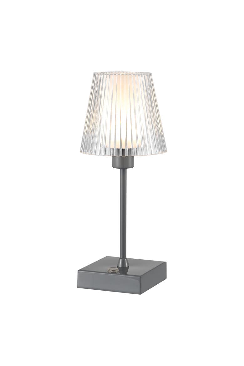Oscar Modern Industrial Rechargeable/Cordless Iron/Acrylic Integrated Portable LED Table Lamp with Ribbed Shade, Main, color, Gray