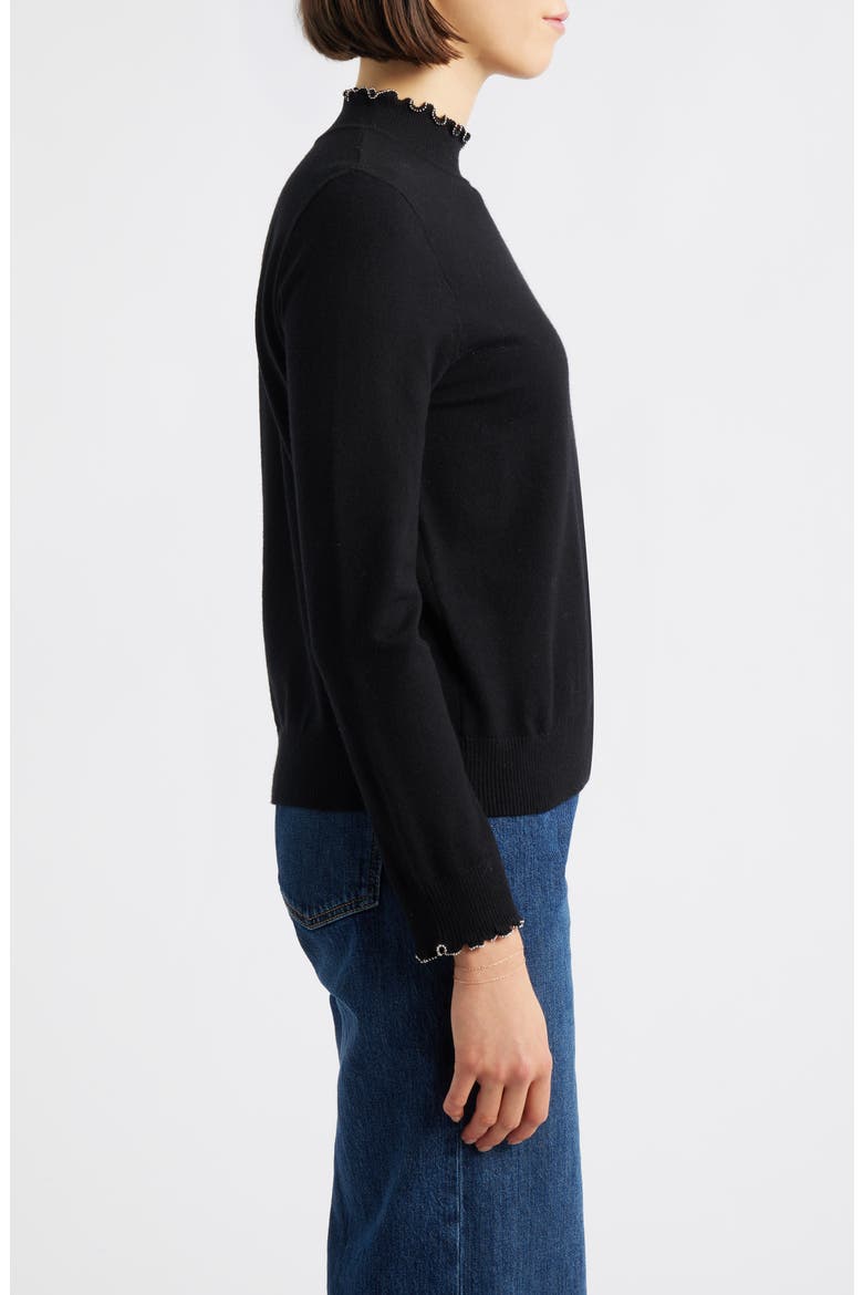 Bead Detail Mock Neck Sweater, Alternate, color, BLACK