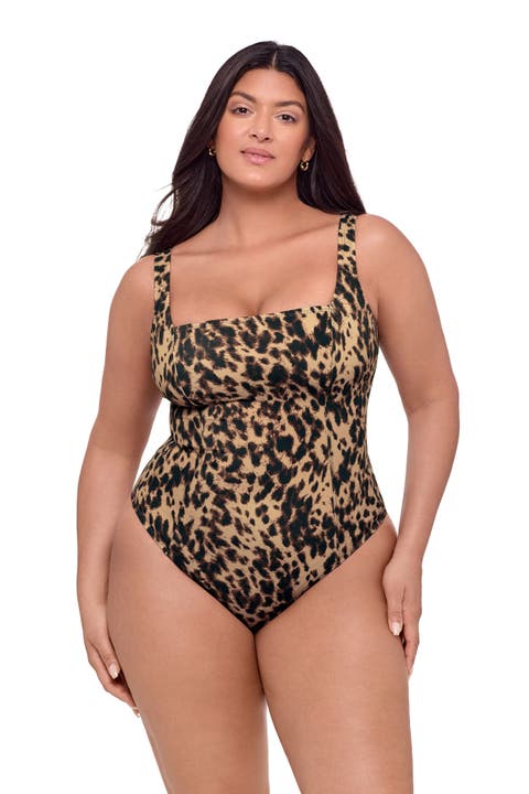 Smoothing and Sculpting Square-Neck Lace-Up Back One-Piece Swimsuit