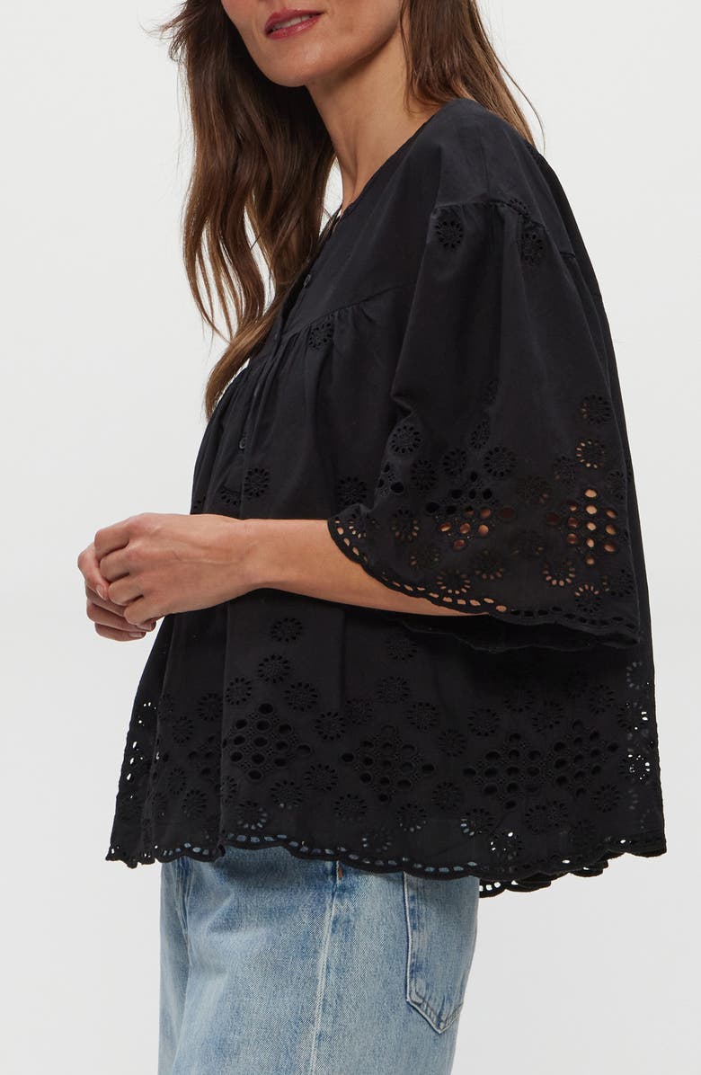 Michael Stars Gloria Flutter Sleeve Eyelet Top, Alternate, color, Black