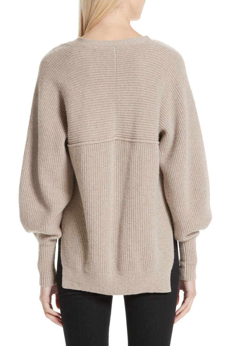 Puff Sleeve Merino Wool & Cashmere Blend Cardigan, Alternate, color, OATMEAL MELANGE