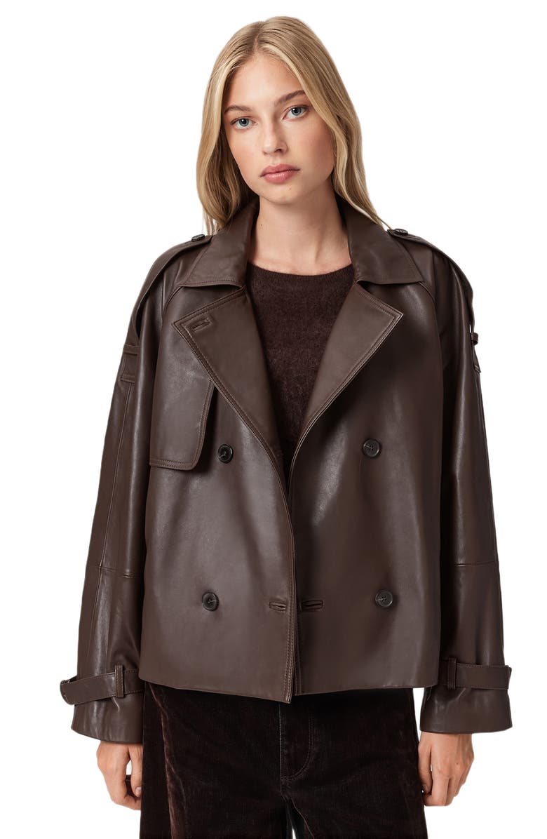 AllSaints Reed Leather Trench Jacket, Alternate, color, Bitter Brown
