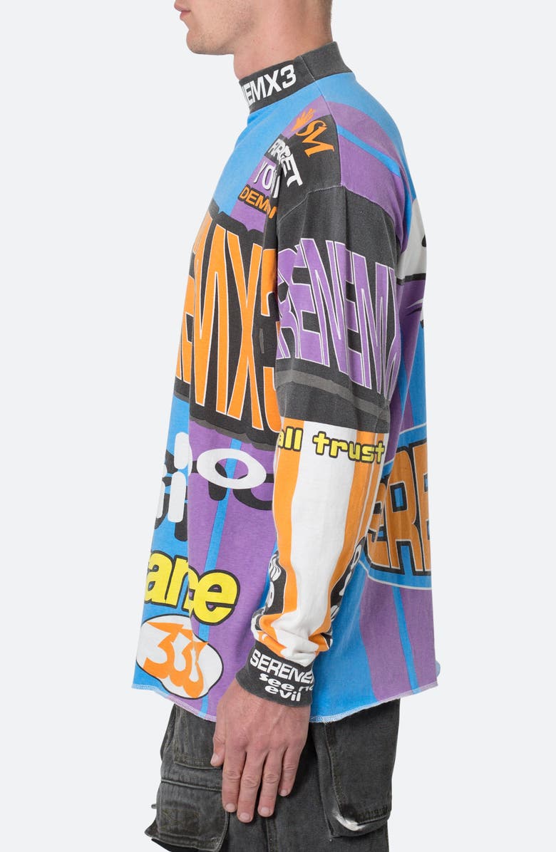 mnml Motocross Mock Neck Long Sleeve Graphic T-Shirt, Alternate, color, Blue/ Multi