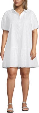 Lands' End Elbow Sleeve Eyelet Knee Length Shirt Dress