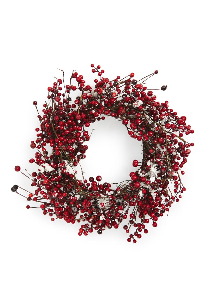 Red Berry Wreath, Main, color, FROSTED RED AND WHITE