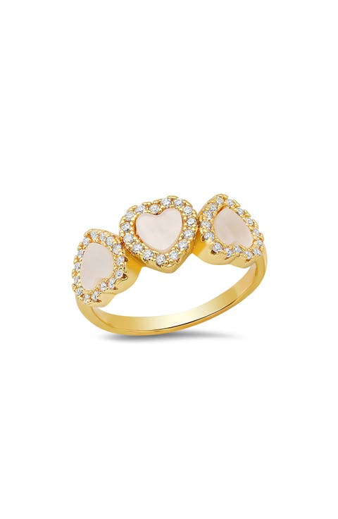 18K Gold Plated Mother-of-Pearl & Simulated Diamond Heart Ring