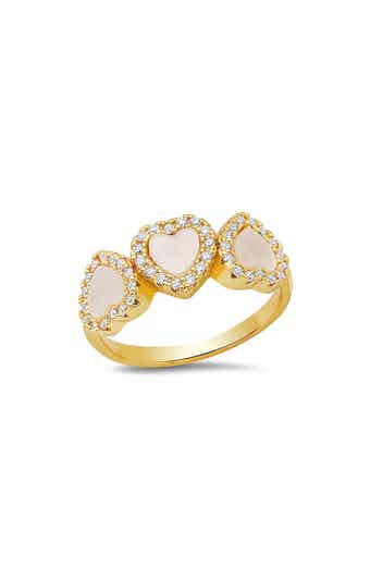 HMY JEWELRY 18K Gold Plated Mother-of-Pearl & Simulated Diamond Heart Ring