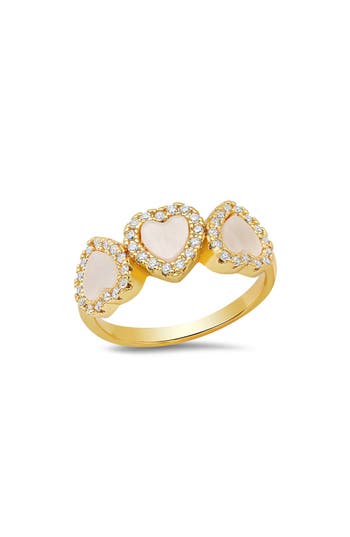 Hmy Jewelry 18k Gold Plated Mother-of-pearl & Simulated Diamond Heart Ring In Gold