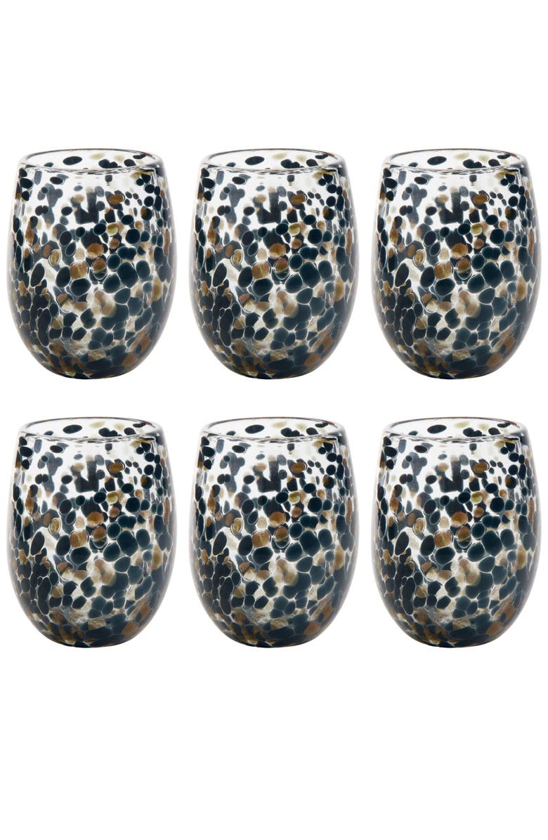 tag Blue Denim Confetti Stemless Drinkware Set of Six, Main, color, Blue