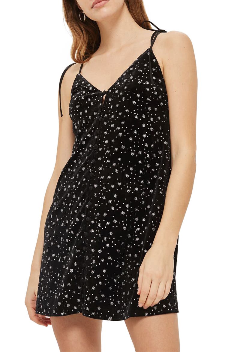 Glitter Star Velvet Slipdress, Main, color, BLACK MULTI