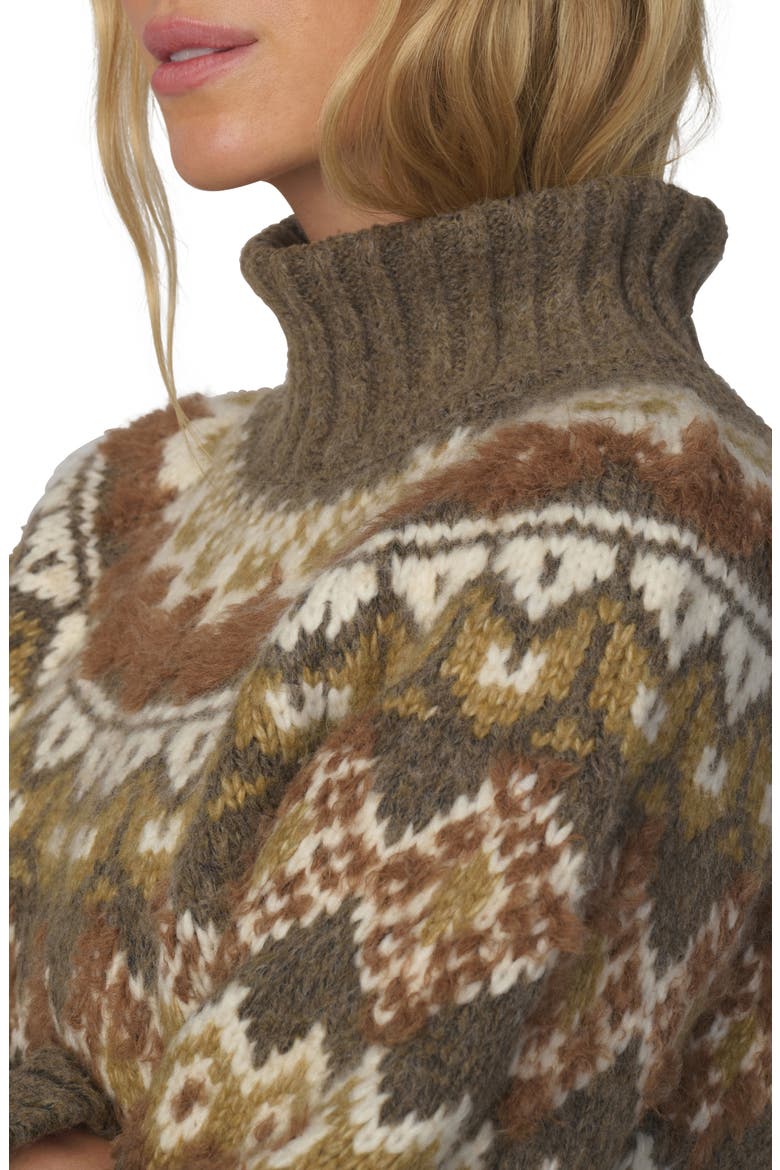 The Elva Fair Isle Mock Neck Sweater, Alternate, color, OLIVE/ CHESTNUT MUL