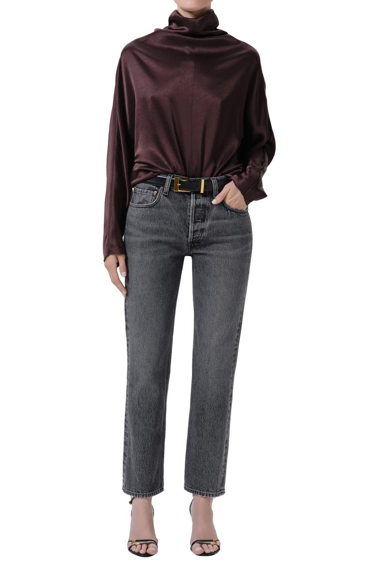 Ilaria Draped Mock Neck Top, Alternate, color, ESPRESSO DARK BROWN