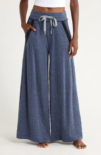 Free People Wait A Minute Drawstring Cotton Wide Leg Pants In Blue