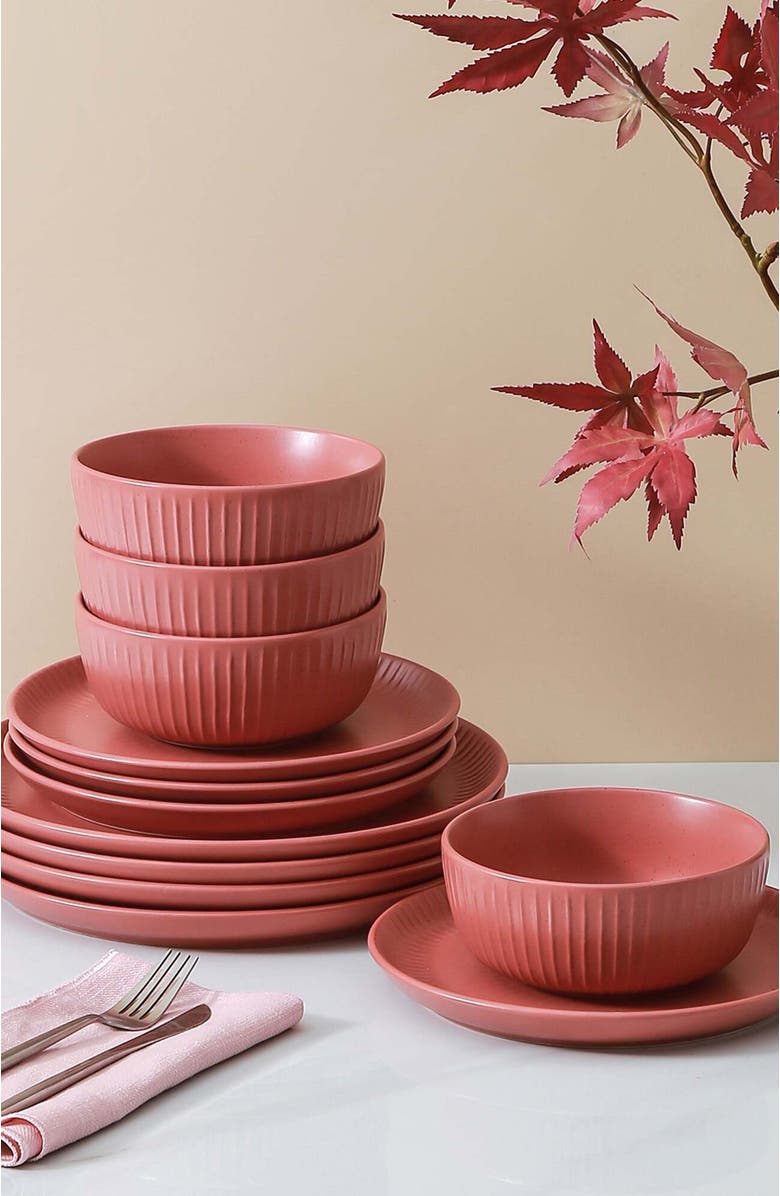 Stone Lain Logan Stoneware 12-Piece Dinnerware Set, Alternate, color, Terracotta