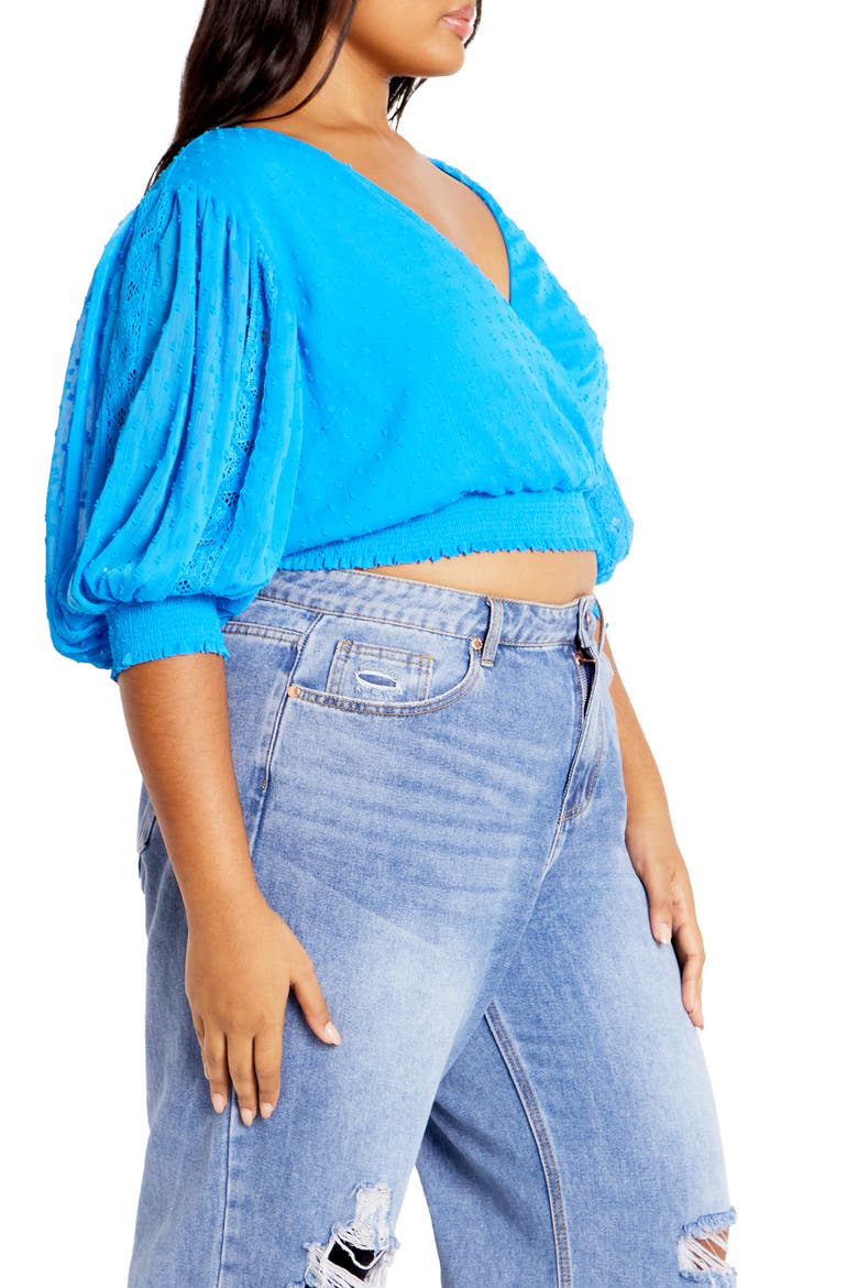 Dee Swiss Dot Tie Back Crop Top, Alternate, color, BLUE