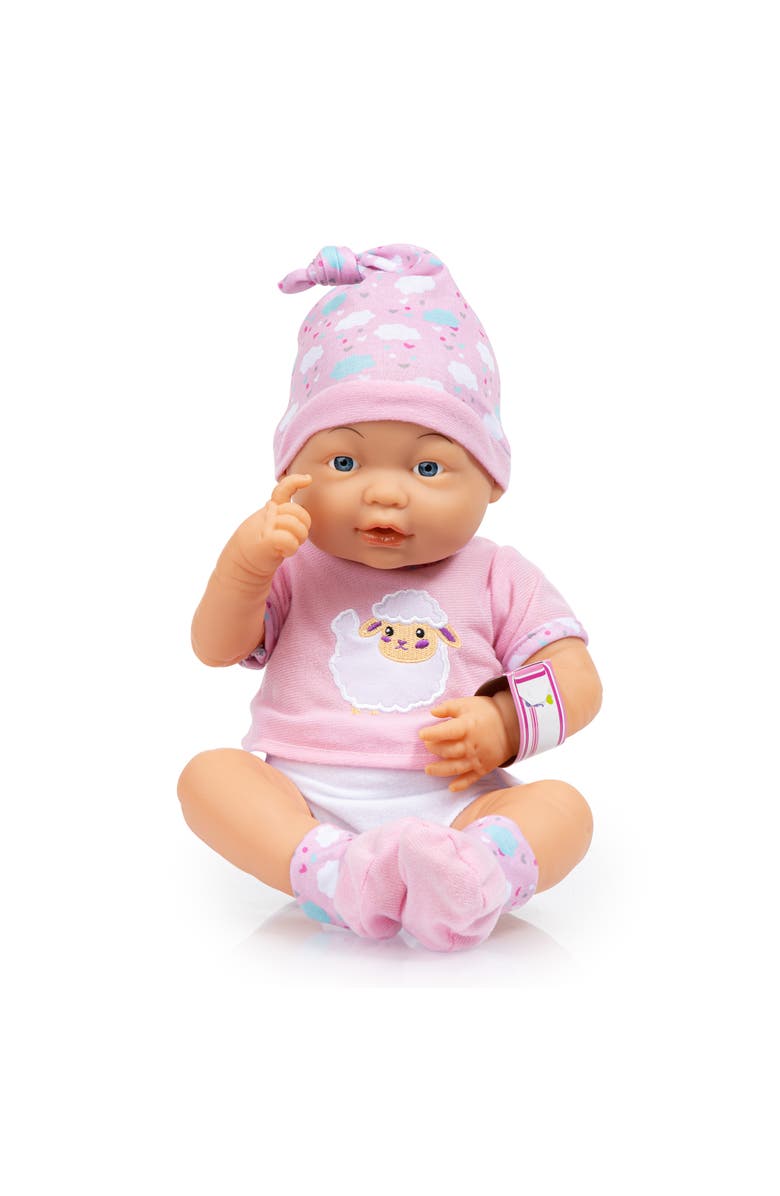 Bayer Design New Born Baby, Pink, Sheep with Outfit & Accessories, 15 Inch (38cm) Hard Body Doll, Alternate, color, Multicolored