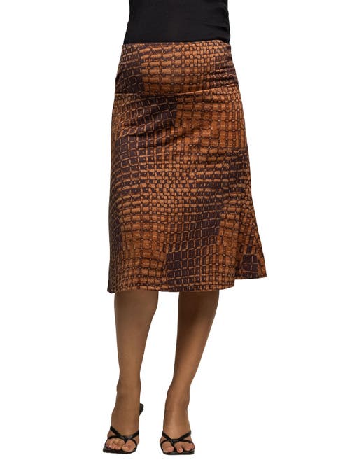 24seven Comfort Apparel Geometric Print Knee Length Skirt In Brown